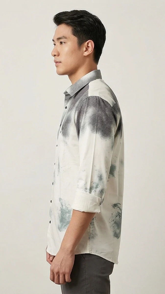 Men's Grey Ombre Tie-Dye shirt – Casual Long Sleeve Button-Up