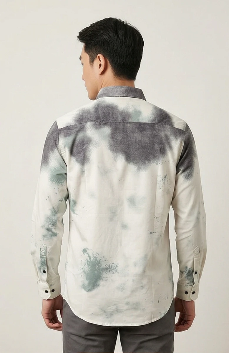 Men's Grey Ombre Tie-Dye shirt – Casual Long Sleeve Button-Up