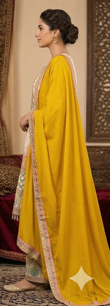 Mustard Floral Fusion Embroidered Suit Set"