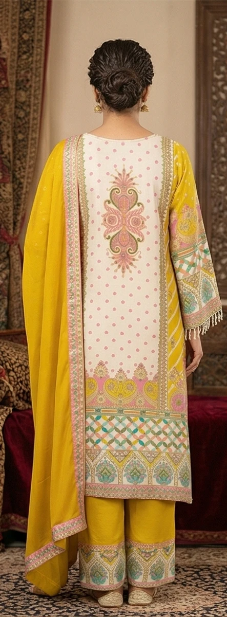 Mustard Floral Fusion Embroidered Suit Set"