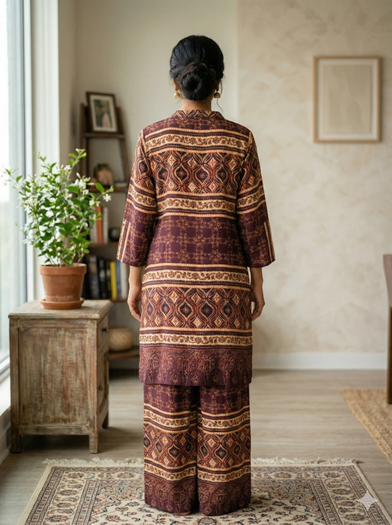 Ethnic Wear Women's Cotton Blend Printed Kurta with Matching Palazzo Pants - 2 Piece Set