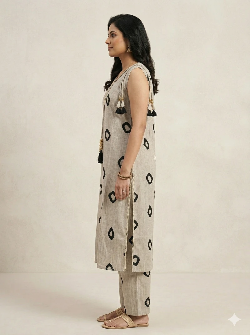 Women Grey & Black Printed Kurta with Trousers