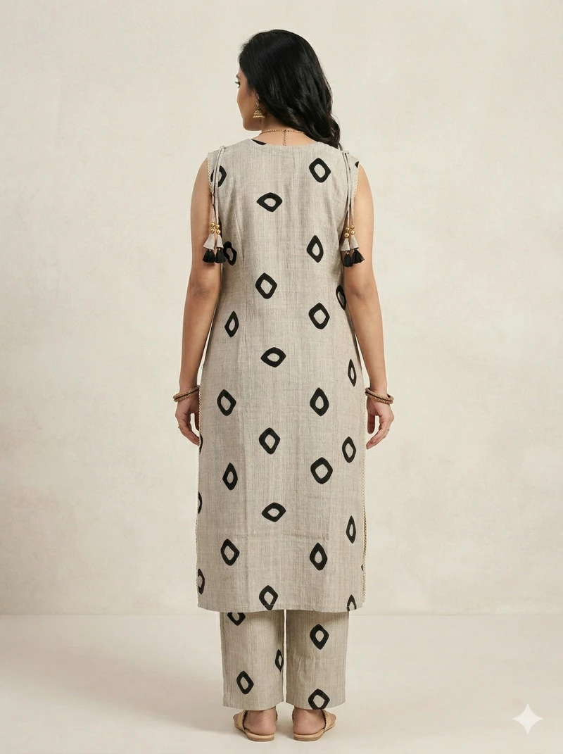 Women Grey & Black Printed Kurta with Trousers