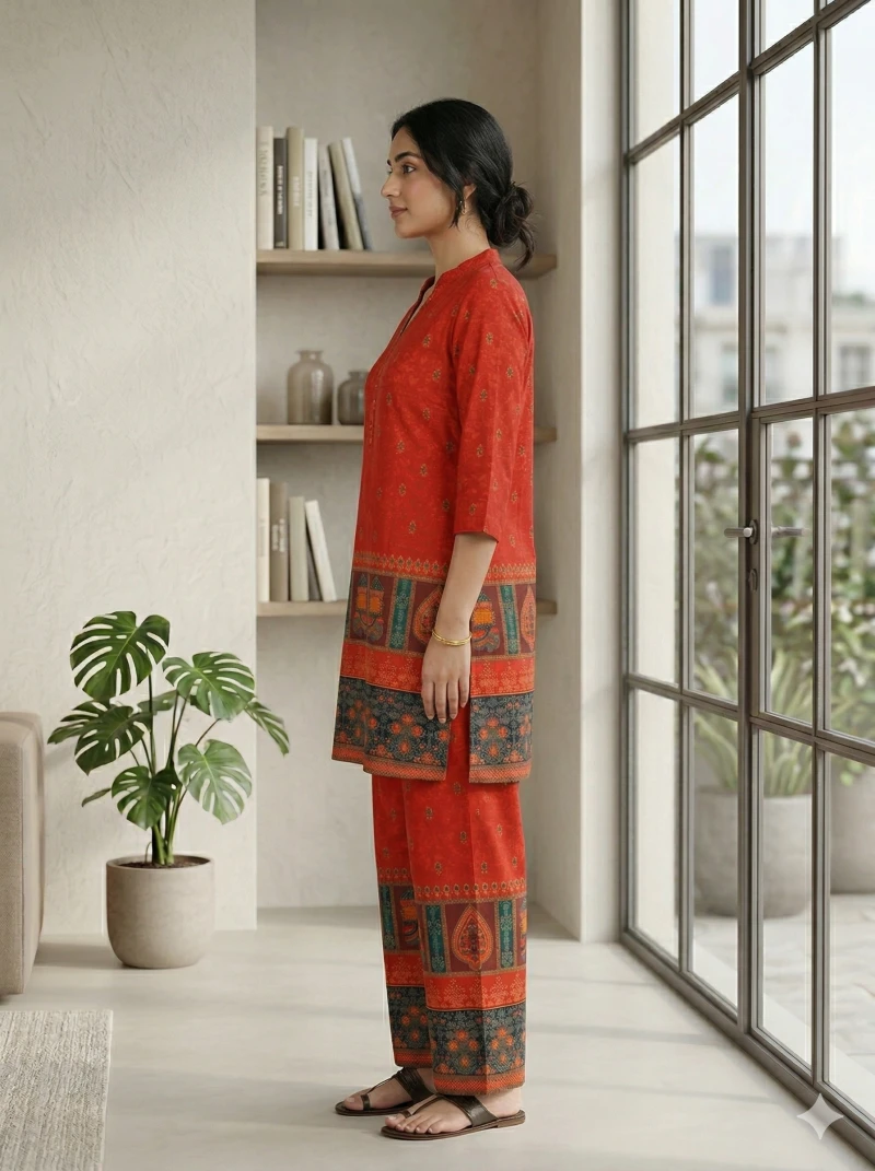 Ethnic Red Printed Kurta with Palazzos