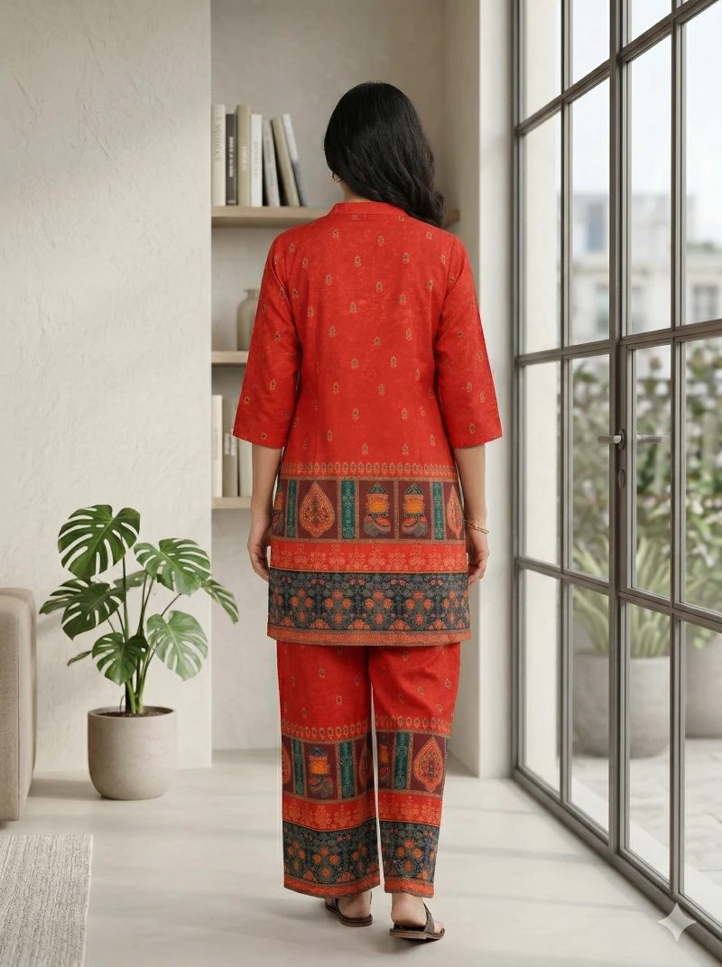 Ethnic Red Printed Kurta with Palazzos