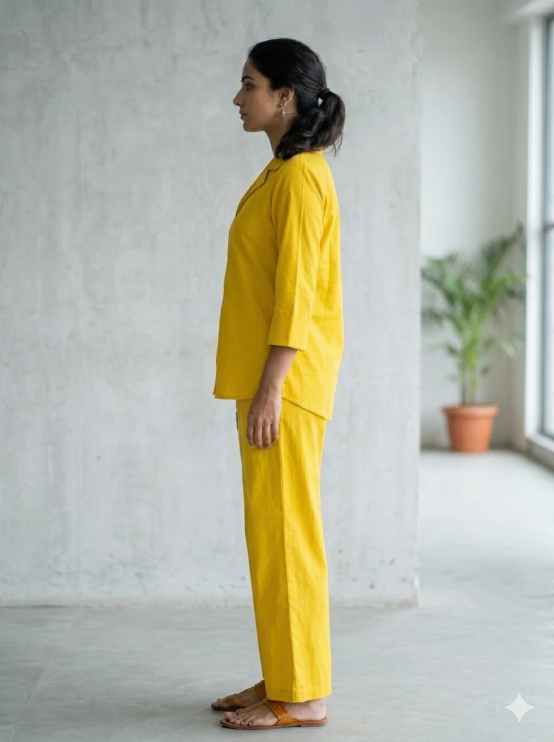 Sun-Kissed Yellow Cotton Co-ord Set with Bold Floral Appliqué