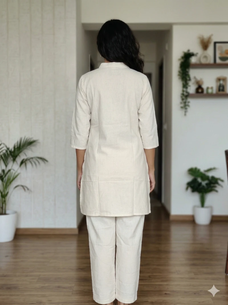 Floral Embroidered Khadi Cotton Kurta with Trousers