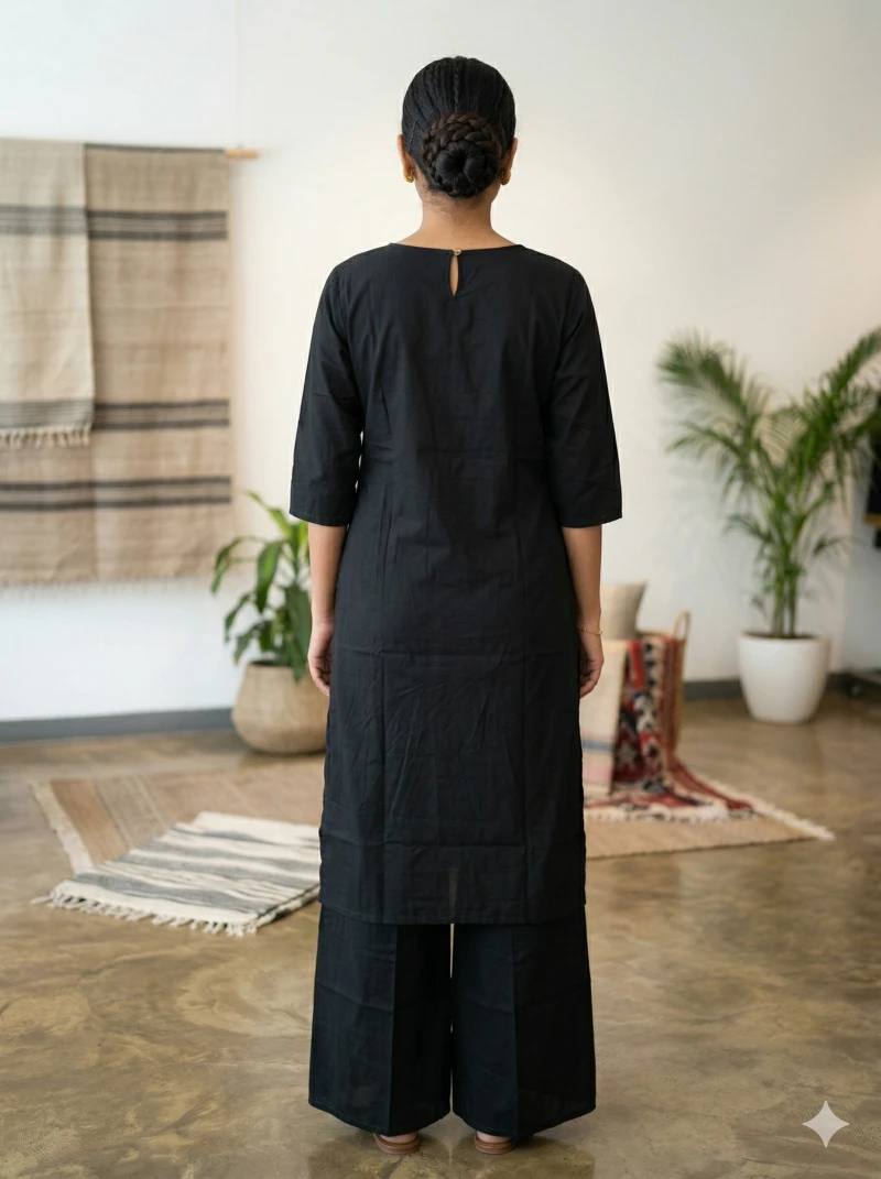 Women Black Ethnic Motifs Embroidered Pure Cotton Kurta with Palazzos