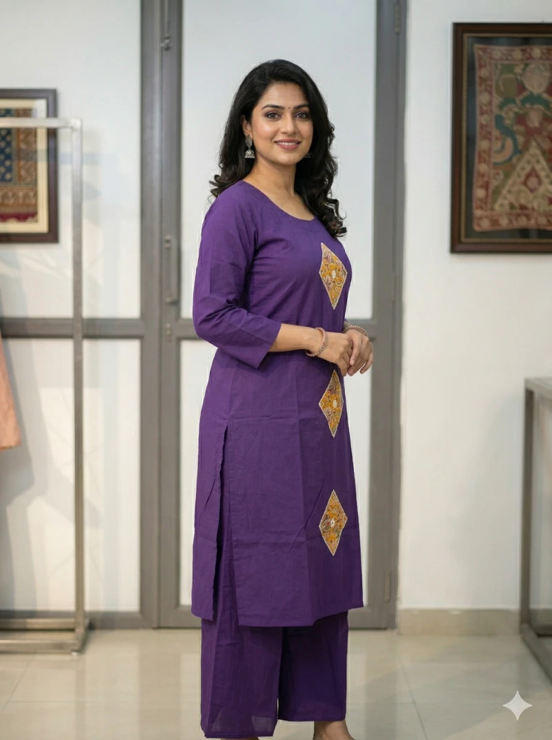 Women Purple Printed Kurta with Palazzos